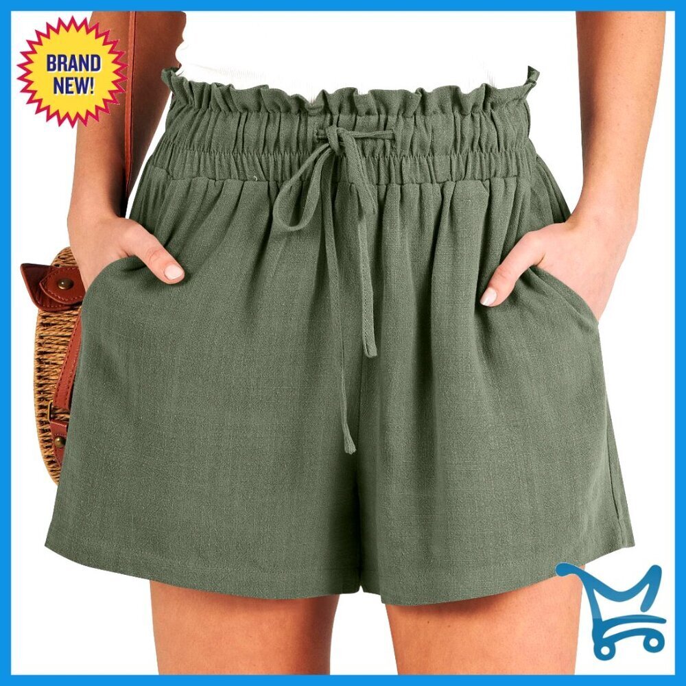 Linen Shorts Wide Leg High Waist Drawstring Casual Beach Vacation Loungewear